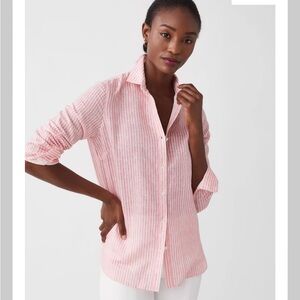 J. McLaughlin pink and white strip linen button down